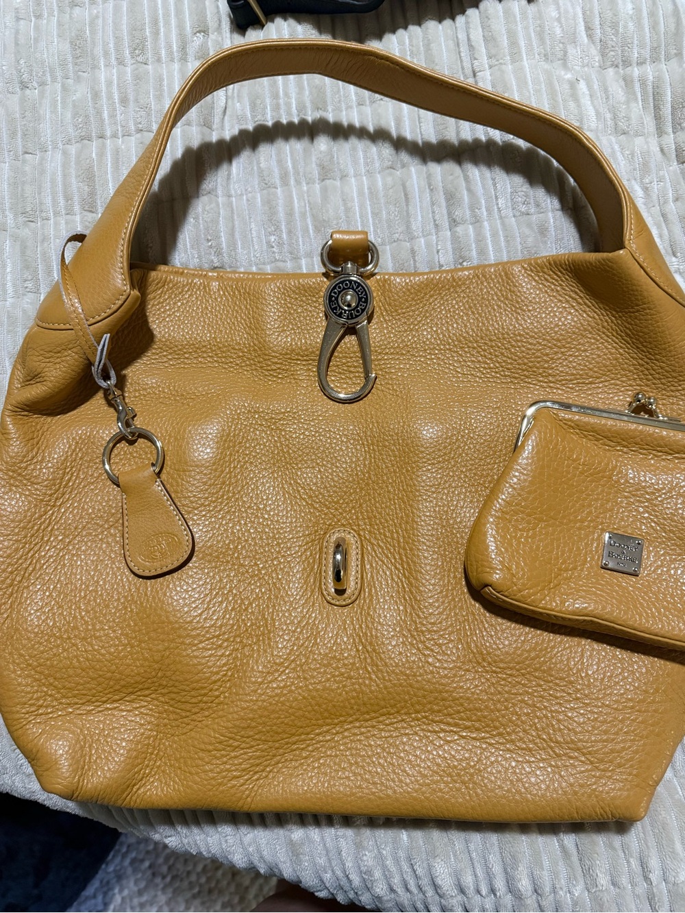 Dooney & Bourke Mustard Yellow Pebble Leather Shoulder Bag with Coin Pouch